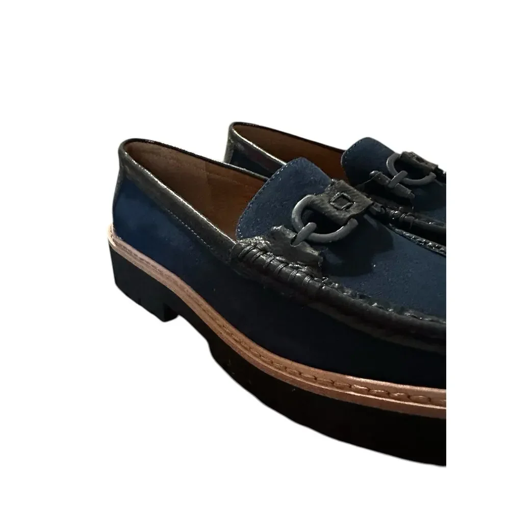 DONALD PLINER women's suede loafer color blue with black buckle size 7M EUC